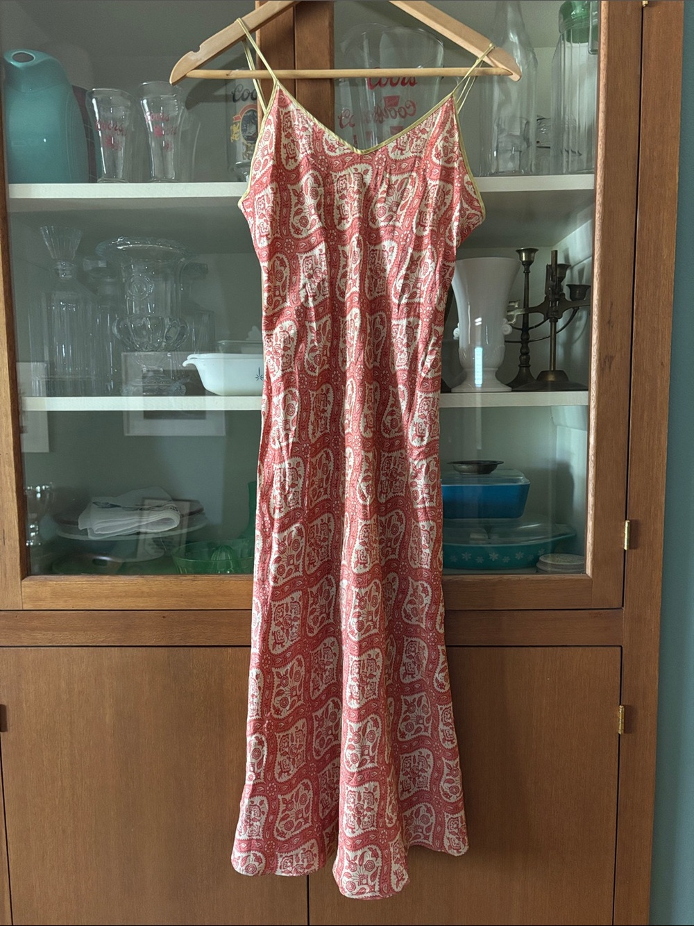 Silk Coral Paisley Slip Dress - Unbranded